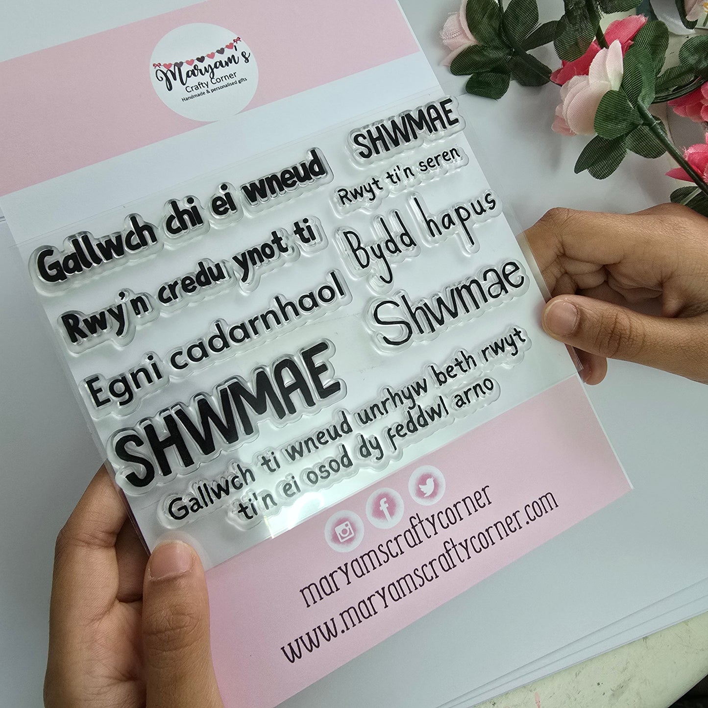 Bring a Welsh flair to your crafts with our Shwmae & Inspirational Phrases Clear Stamp Set