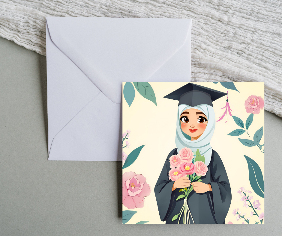 Female holding flower Graduation greeting card 5.8 inch by 5.8 inch (Copy)