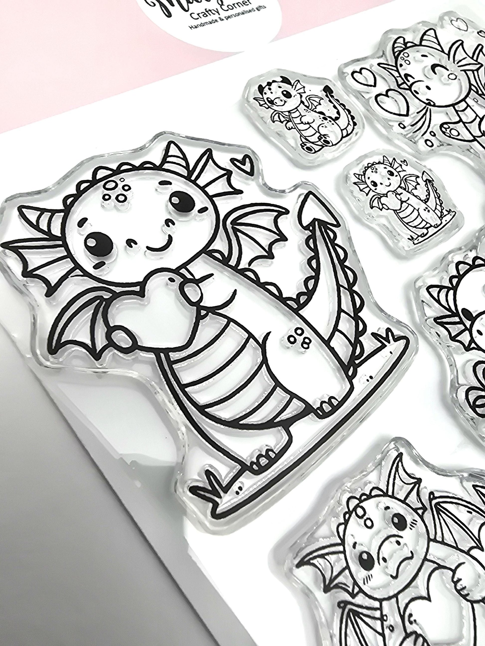 Welsh Adorable Dragon Clear Stamp Set for Cardmaking, Scrapbooking, and Craft Projects – Welsh-Inspired Designs