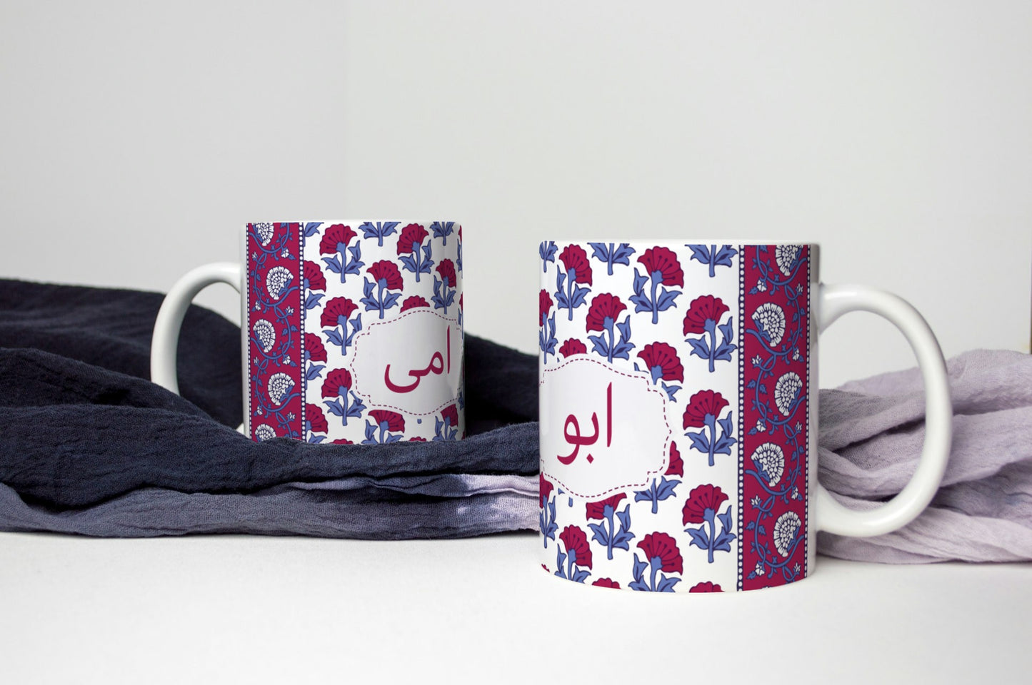 Elegant Urdu Script 11oz Ceramic Mug for mum deep purple ethnic floral design