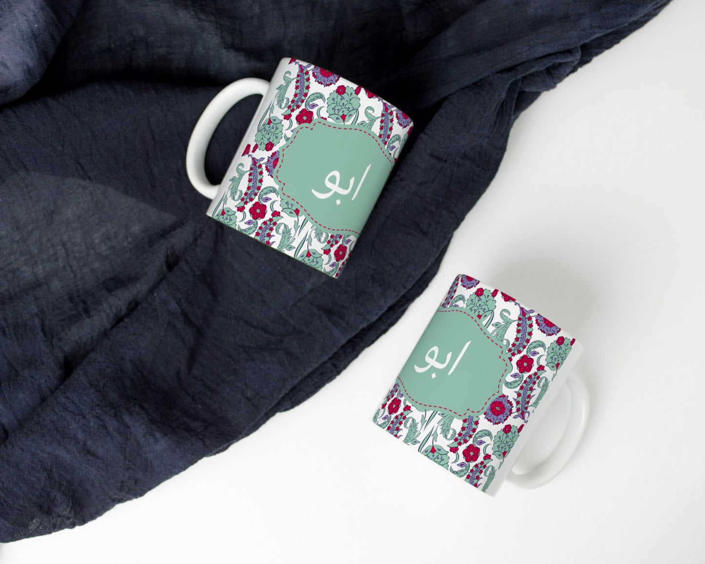 Elegant Urdu Script 11oz Ceramic Mug for mum or dad in floral greens and red