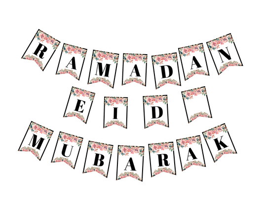 White floral Ramadan Eid , interchangeable Eid & Ramadan Banner, Bunting