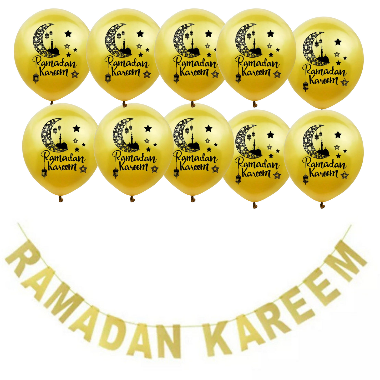 Ramadan Kareem Banner with 10 Ramadan Kareem Balloons, Perfect Ramadan Party and house decoration