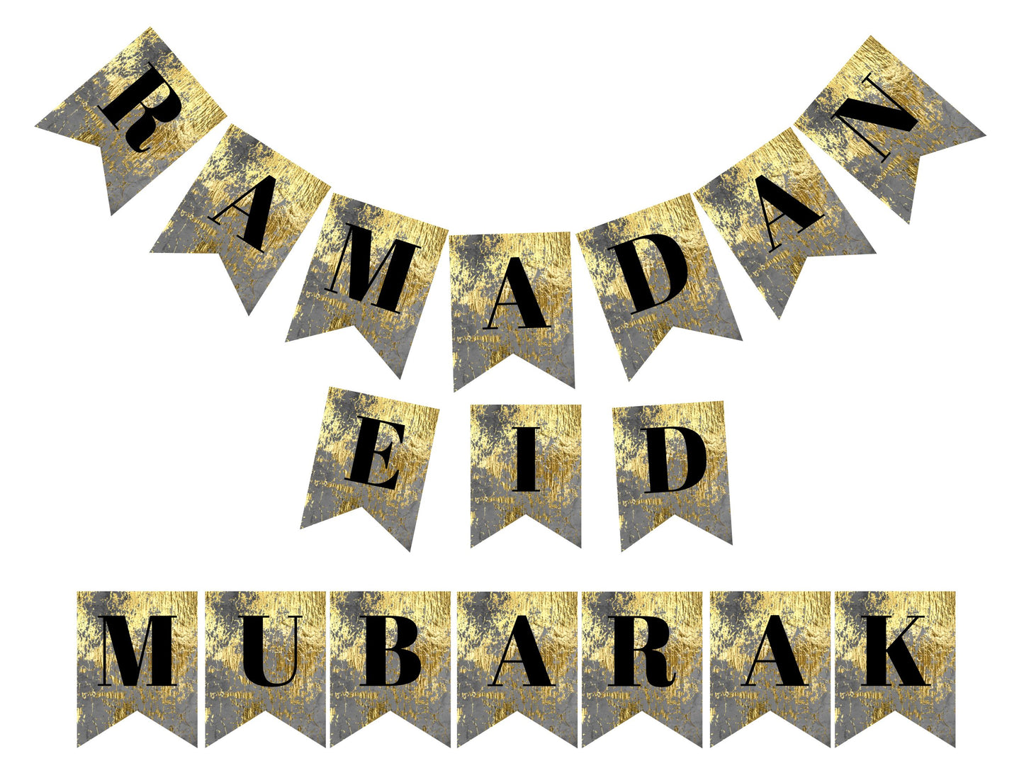 Grey Gold Ramadan, Eid Mubarak Grey Gold Interchangeable Ramadan, Eid Bunting