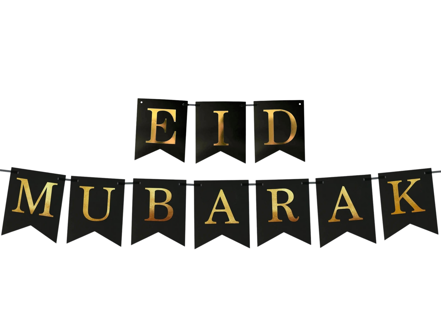 Eid Mubarak Black and Gold Banner, Eid party decoration, Eid Bunting for eid celebrations after Ramadan