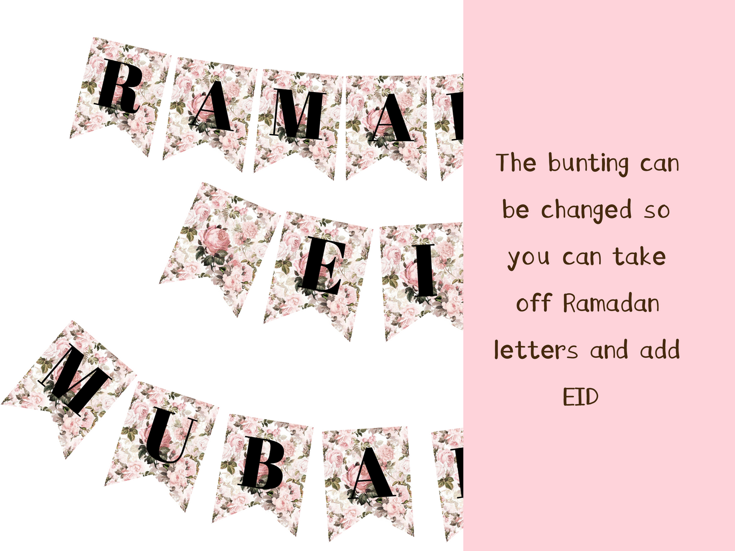 Vintage Floral Eid & Ramadan Mubarak Bunting, Banner that can be changed