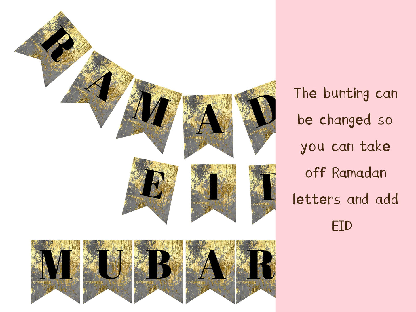 Grey Gold Ramadan, Eid Mubarak Grey Gold Interchangeable Ramadan, Eid Bunting