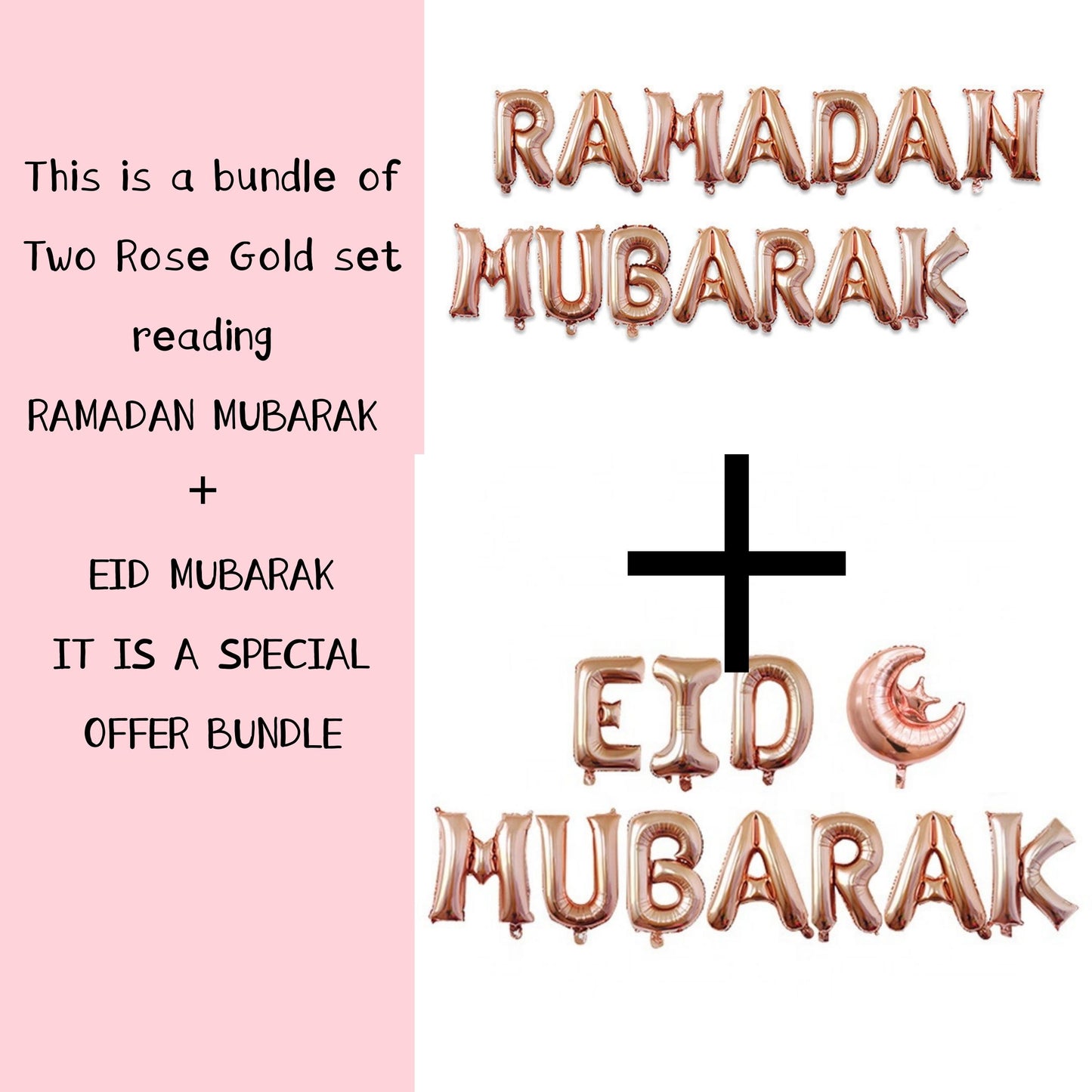 Rose Gold  Mubarak and Eid Mubarak decoration bundle for Eid and Ramadan Decor, Ramadan and Eid Banner bundle for the house