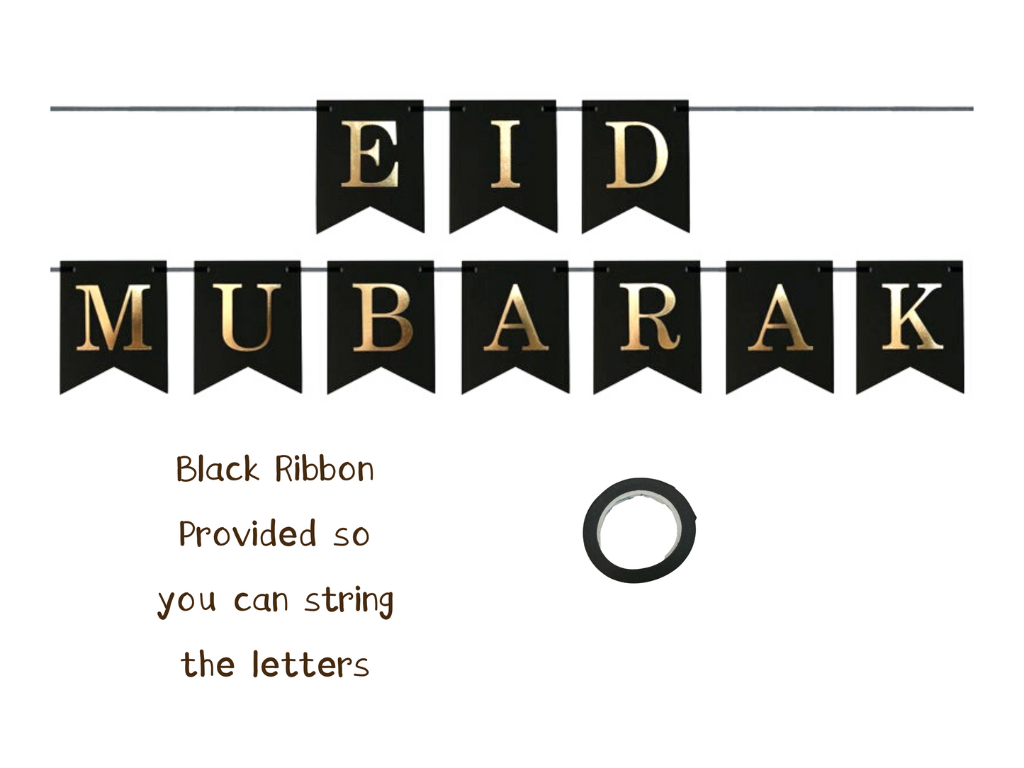 Eid Mubarak Black and Gold Banner, Eid party decoration, Eid Bunting for eid celebrations after Ramadan