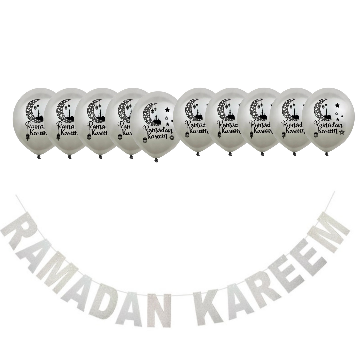 Ramadan Kareem Banner with 10 Ramadan Kareem Balloons, Perfect Ramadan Party and house decoration