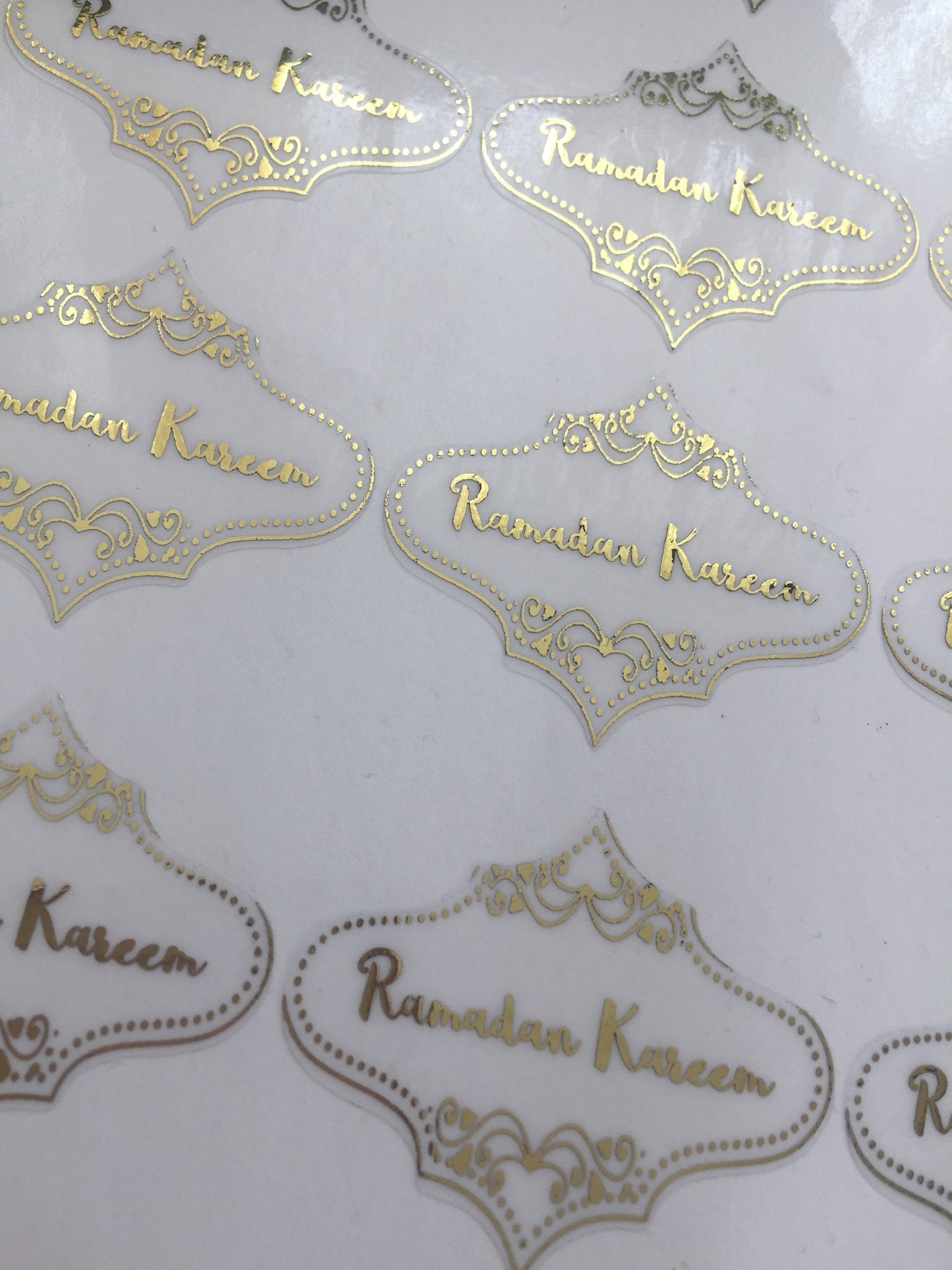 Gold foiled transparent eid mubarak stickers, Ramadan Mubarak gold foiled clear stickers, personalised eid, ramadan Gold stickers