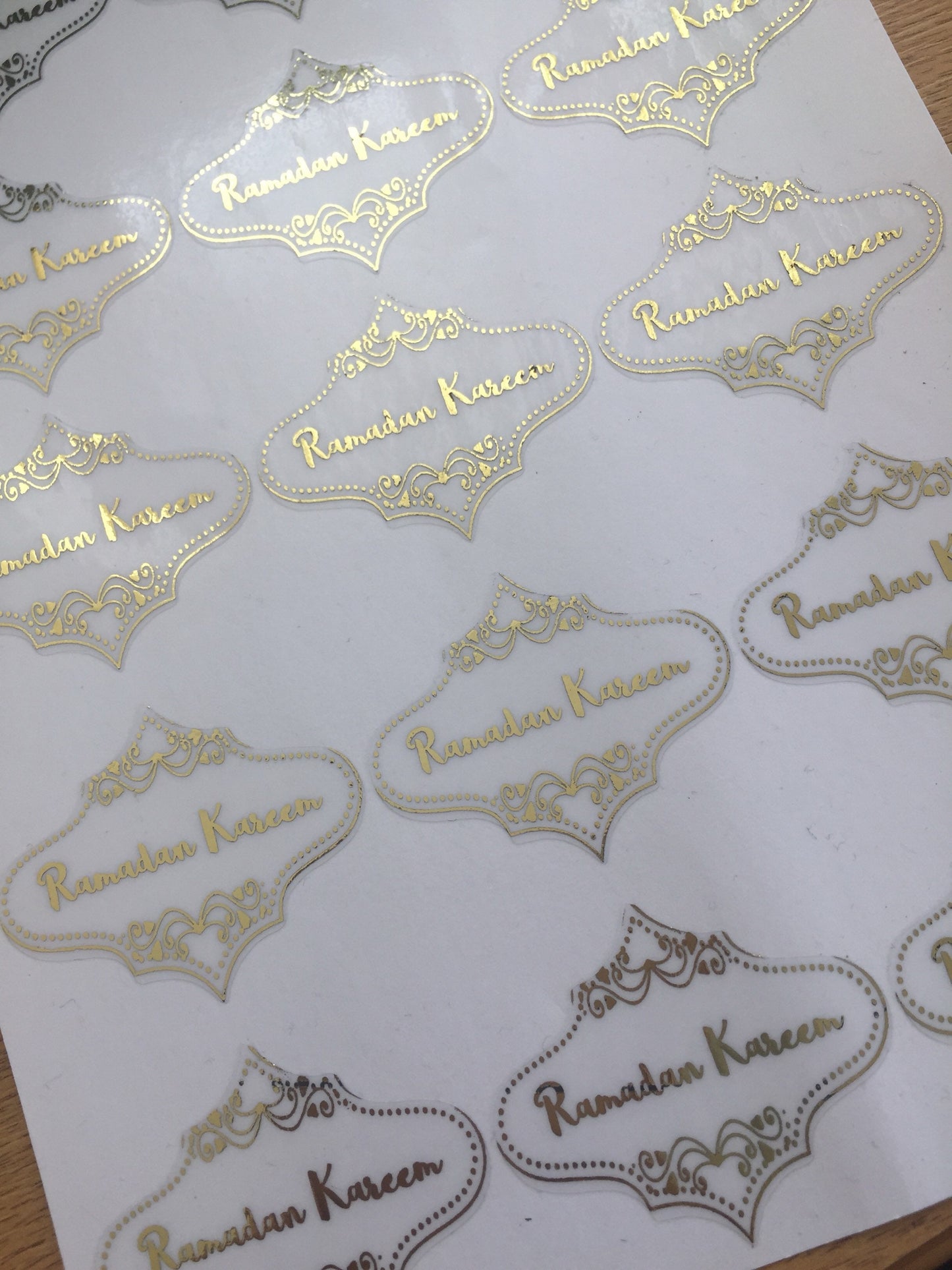 Gold foiled transparent eid mubarak stickers, Ramadan Mubarak gold foiled clear stickers, personalised eid, ramadan Gold stickers