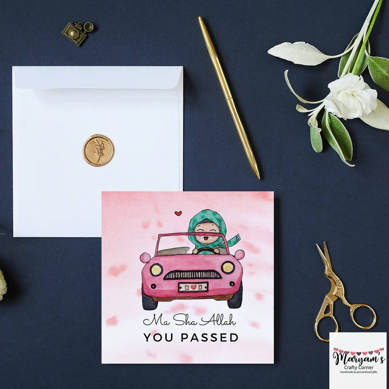 Hijabi in a car greeting card great for someone who has passed  their test