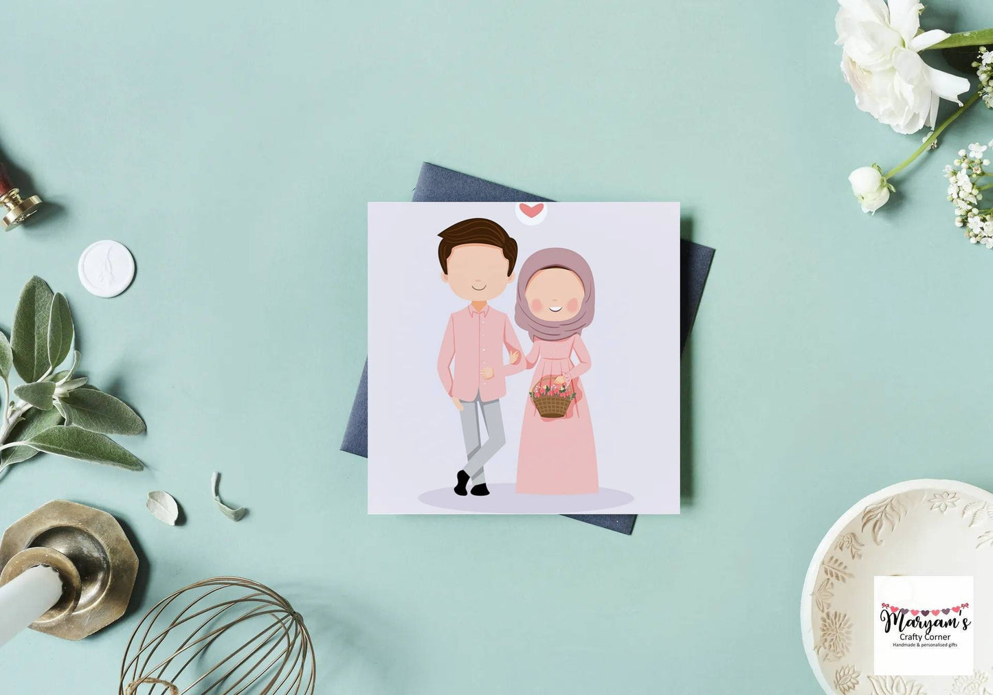 Muslim couple greeting card, ideal for nikah, walima, ruksati, Islamic greetings