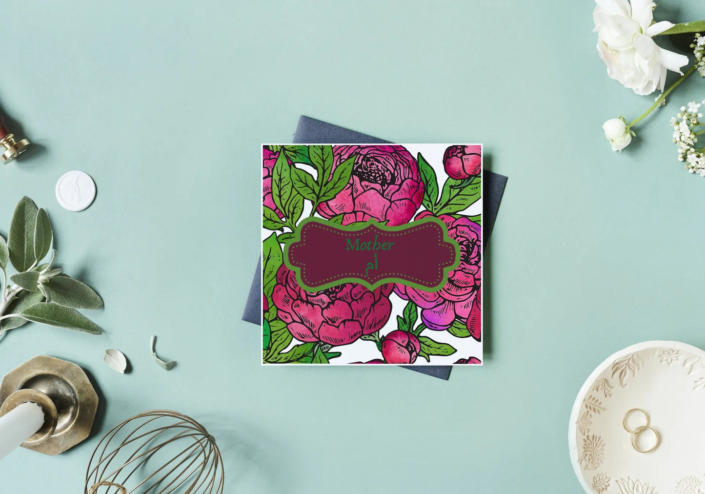 Mother Greeting card, Floral Greeting cardf written in english and arabic, inside is blank for your own greeting