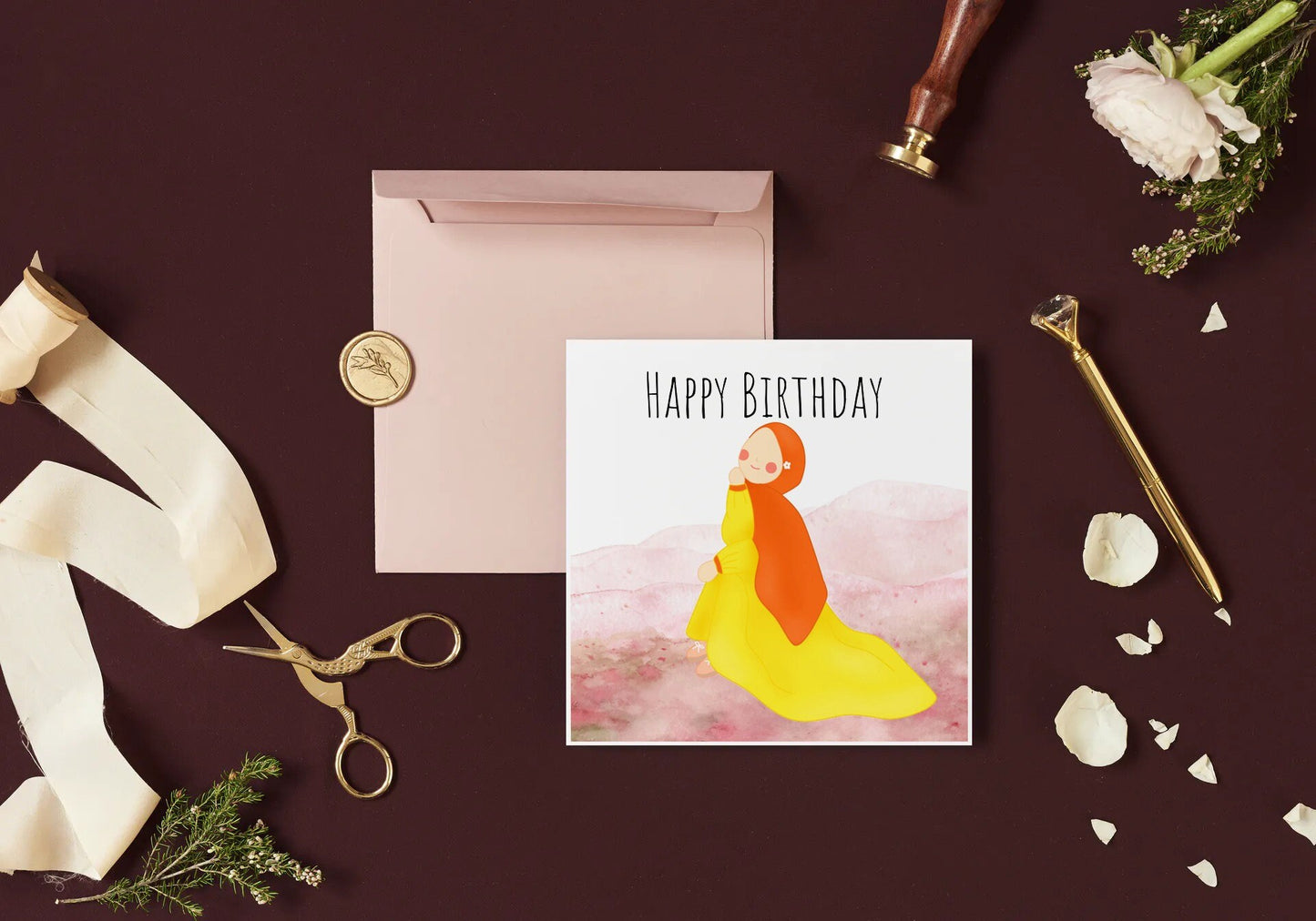 Islamic Hijabi Greeting card, Ideal Greeting card for a Muslimah Hijabi, Hijabi Birthday Greeting card