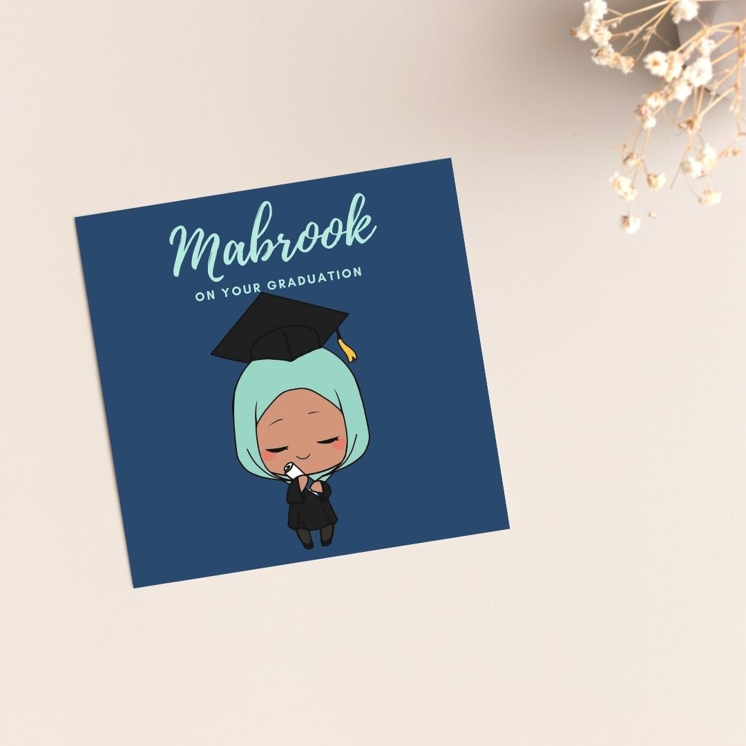 Asian, Brown Skin tones Graduation Muslim greeting card, special greeting card, Arabic Mabrook