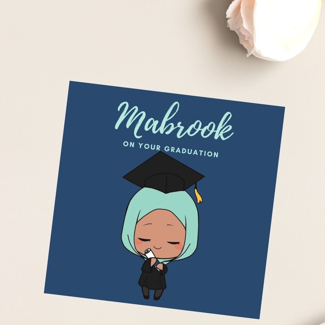 Asian, Brown Skin tones Graduation Muslim greeting card, special greeting card, Arabic Mabrook