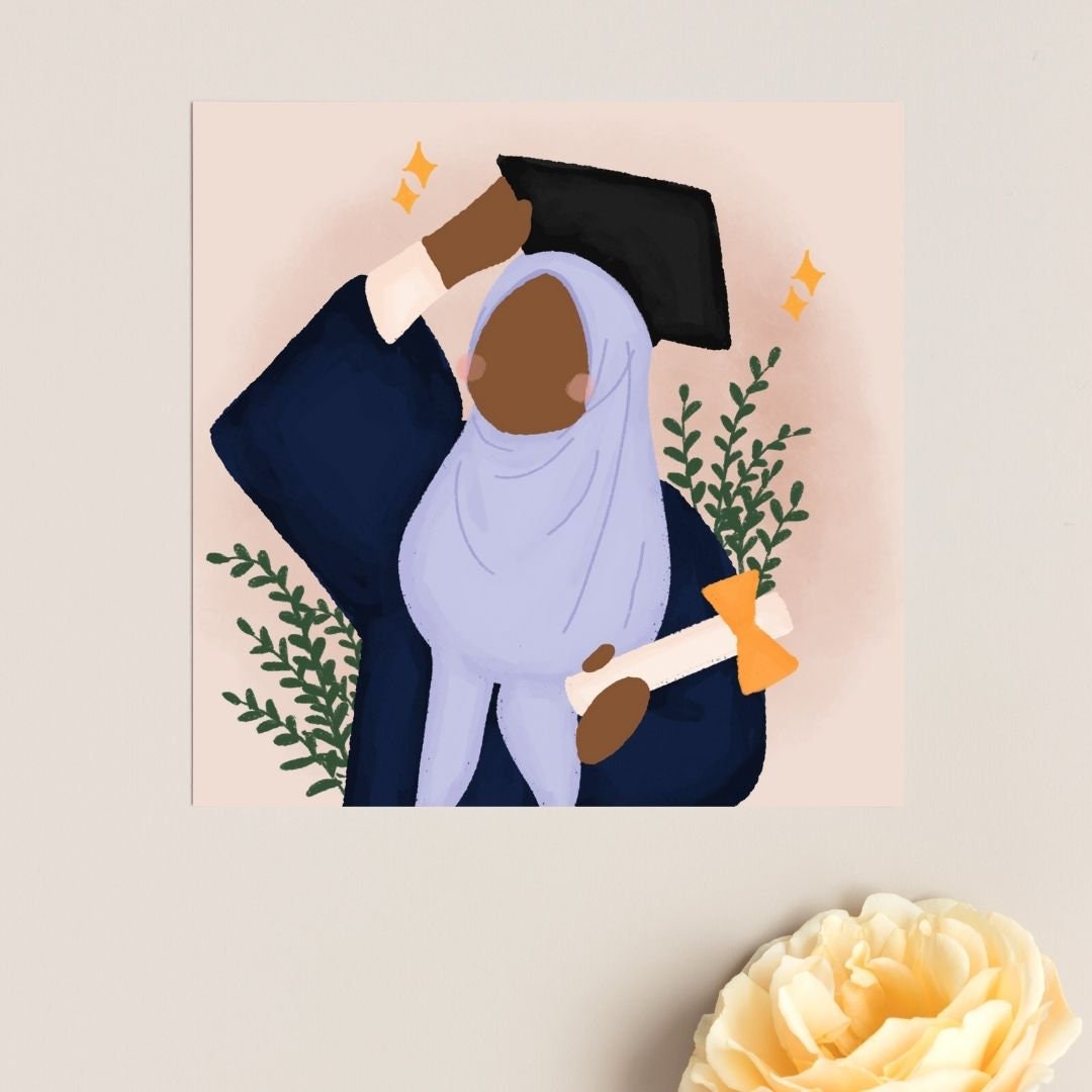 Asian, Brown Skin tones Graduation Muslim greeting card, special greeting card, Arabic Mabrook