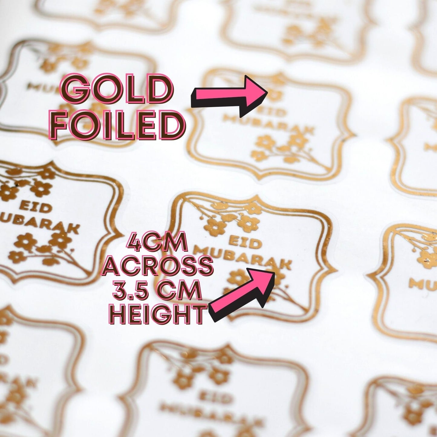 Gold foiled Eid Mubarak stickers, Ramadan Mubarak gold foiled clear stickers, personalised Eid, Ramadan Gold stickers,