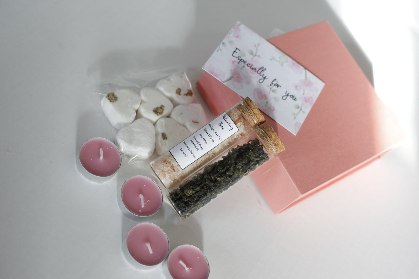 Test Tube Bath Salts, Rose SPA GIFT SET, Luxury Bath Bombs, Himalayan Epsom Salt Mix & Heart Shaped Bath Bomb Small Eid Gift Box For Women