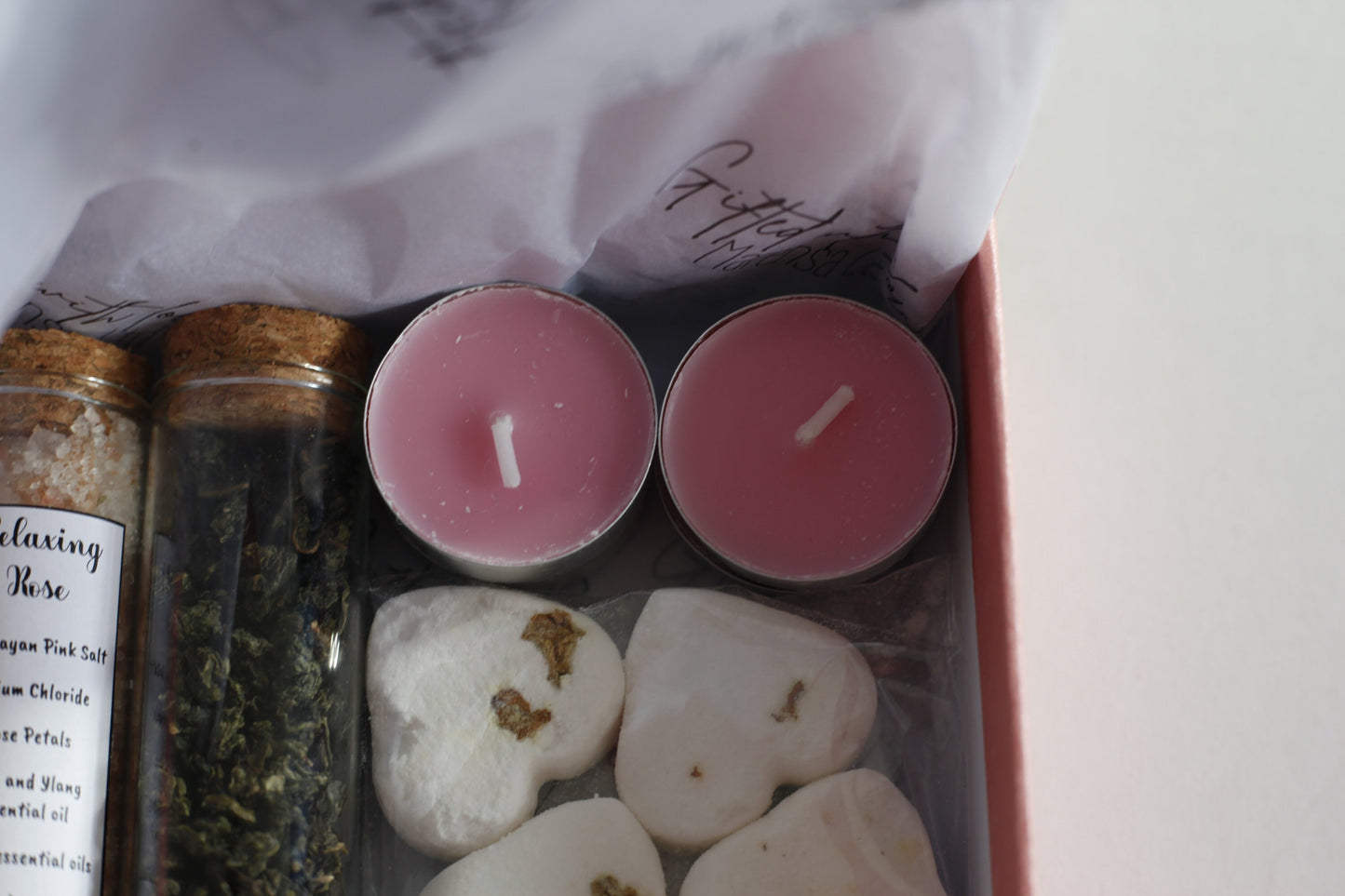 Test Tube Bath Salts, Rose SPA GIFT SET, Luxury Bath Bombs, Himalayan Epsom Salt Mix & Heart Shaped Bath Bomb Small Eid Gift Box For Women