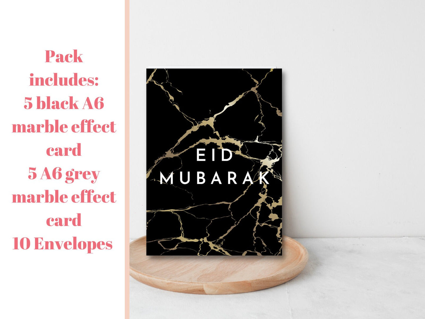 Pack of 10 Eid Mubarak greeting cards, 5 black and 5 grey with 10 envelopes, Great value Eid Mubarak cards with envelope