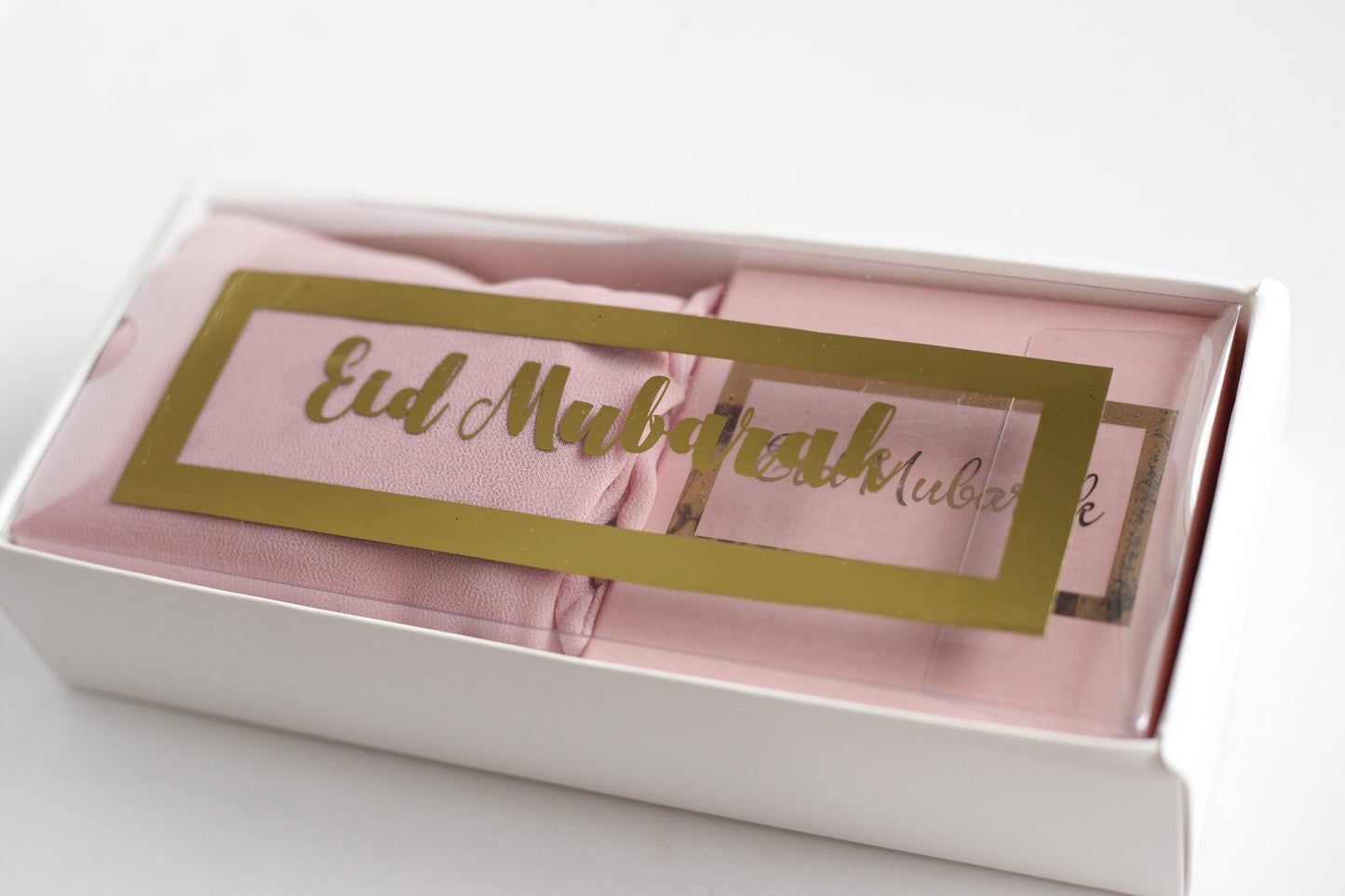 Eid gifts for women, Clear gift box filled with chiffon hijab and Engraved mirror, Eid Gift for mum, Eid gift for sister, Eid gift for wife
